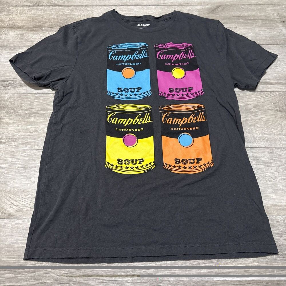Old Navy Campbell's Soup Pop Art Andy Warhol Style Dark Gray SS T Shirt Small